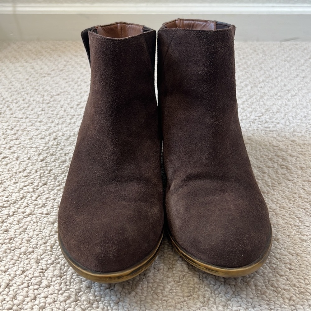 LUCKY BRAND Boots Women’s Brown Suede Leather Ankle Booties Size 9.5 - Picture 3 of 9